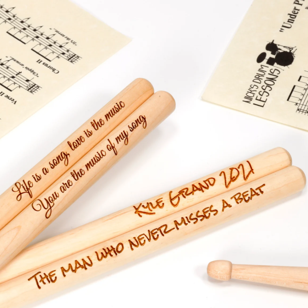 engraved drumsticks