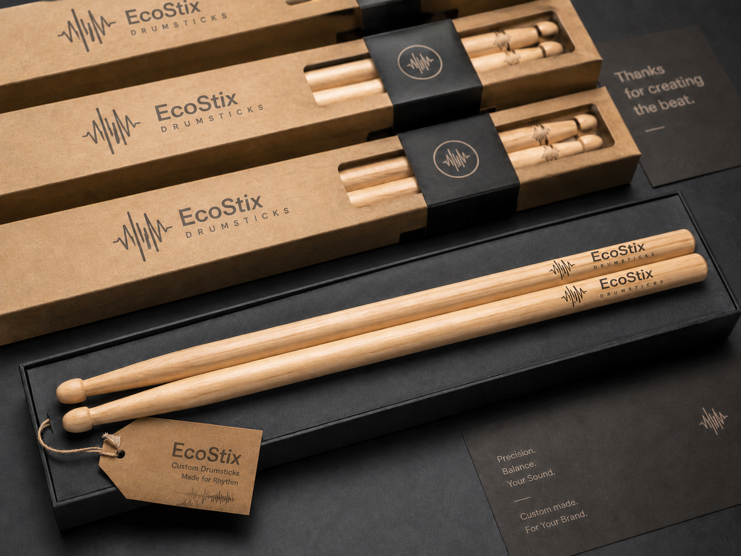 EcoStix provides custom drumsticks for event gifts, branded logo drumsticks, school marching band drumsticks, charity event drumsticks, wedding souvenir drumsticks, and music festival merchandise drumsticks. We support small MOQ, private label OEM, and custom solutions for schools, organizations, bands, wedding companies, and event planners.